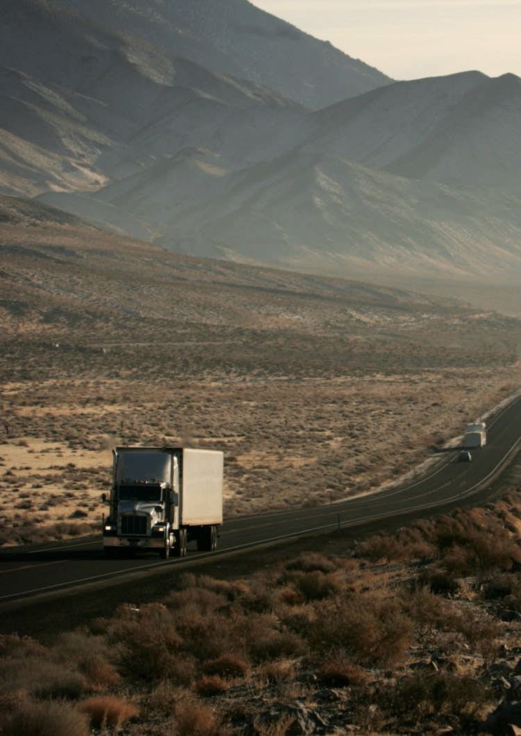 semi truck on desert highway
