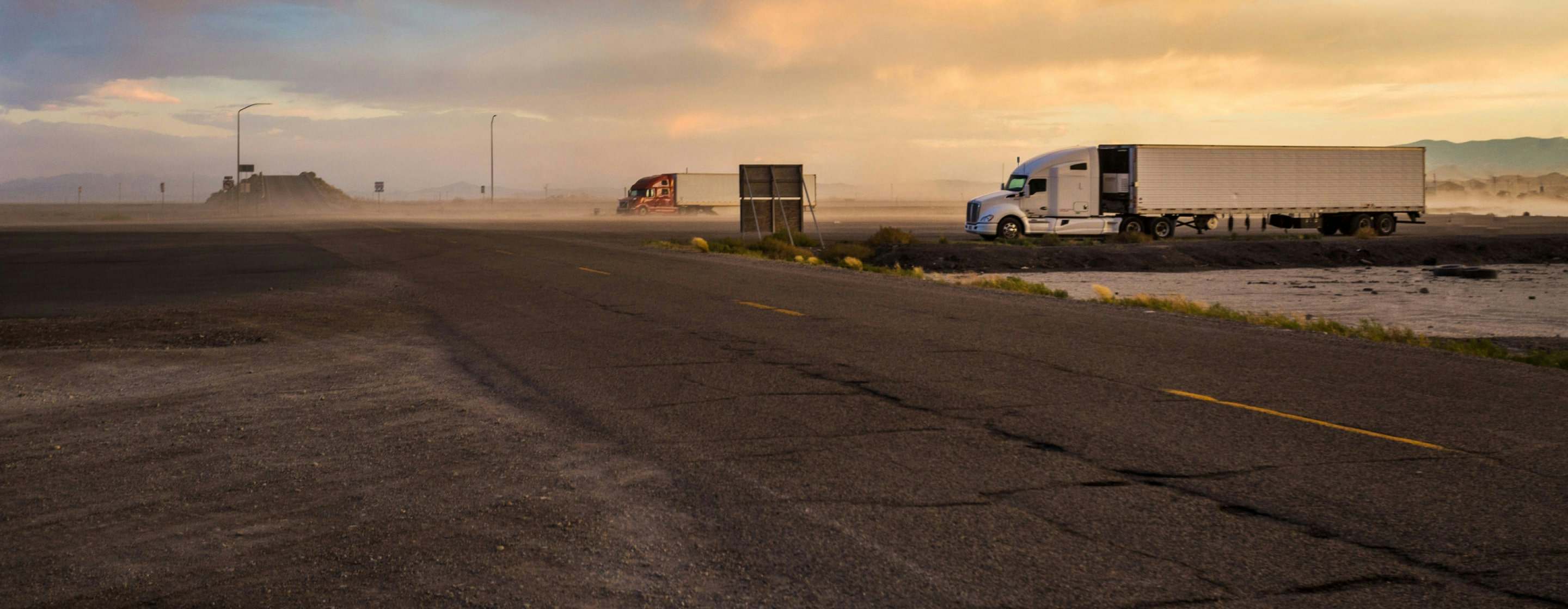 semi trucks in the desert