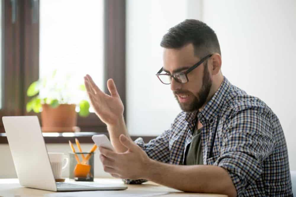 frustrated man, hotspot connected but no internet